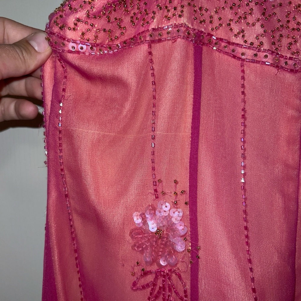 Vintage 90’s Papéll Boutique Evening Gown, Pink Silk Embellished Dress (size 8) - Picture 6 of 13
